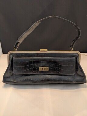 Denver Hayes Black Croc Embossed Structured Retro Handbag